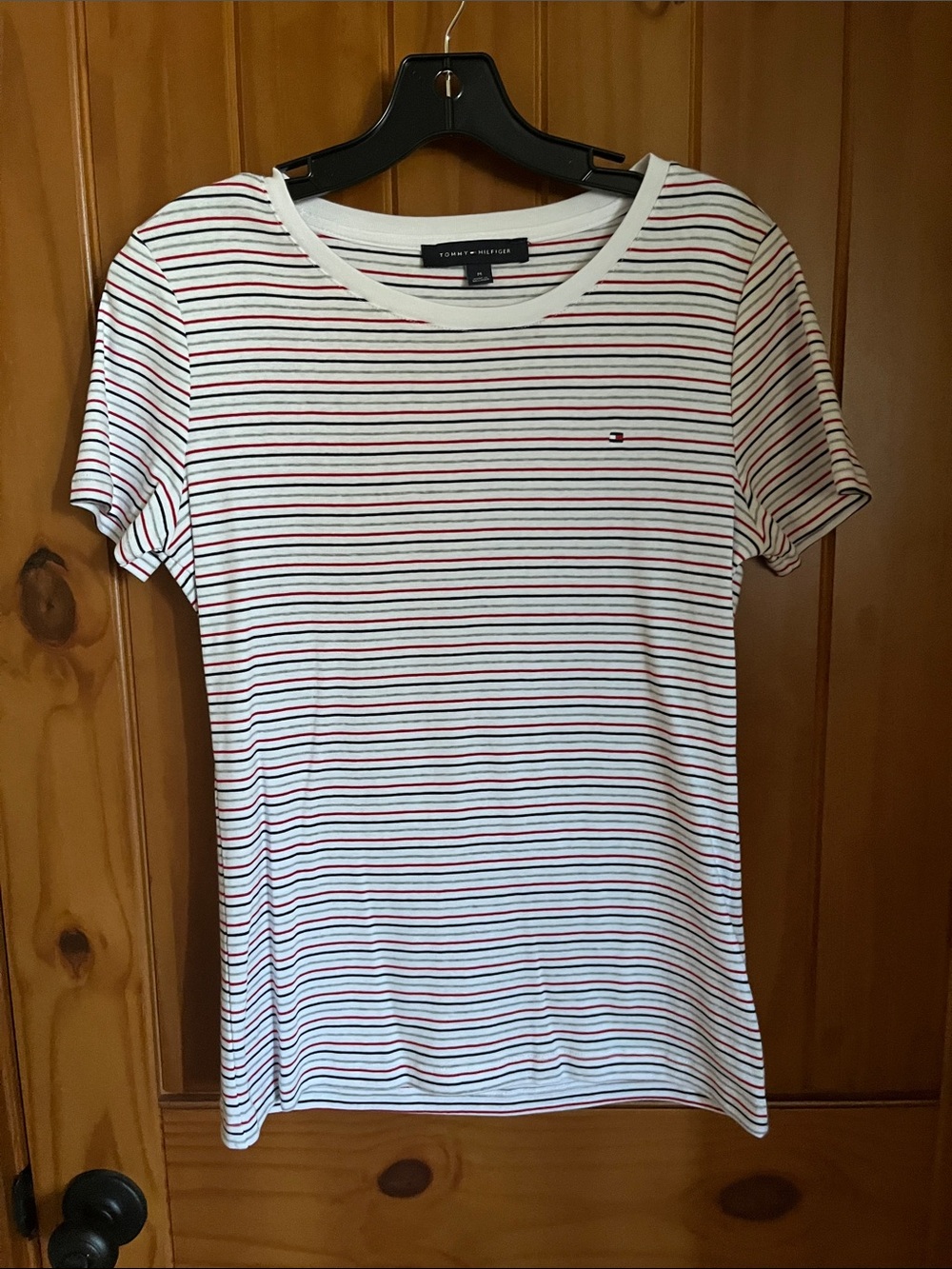 Tommy Hilfiger White Tee with Red & Navy Stripes